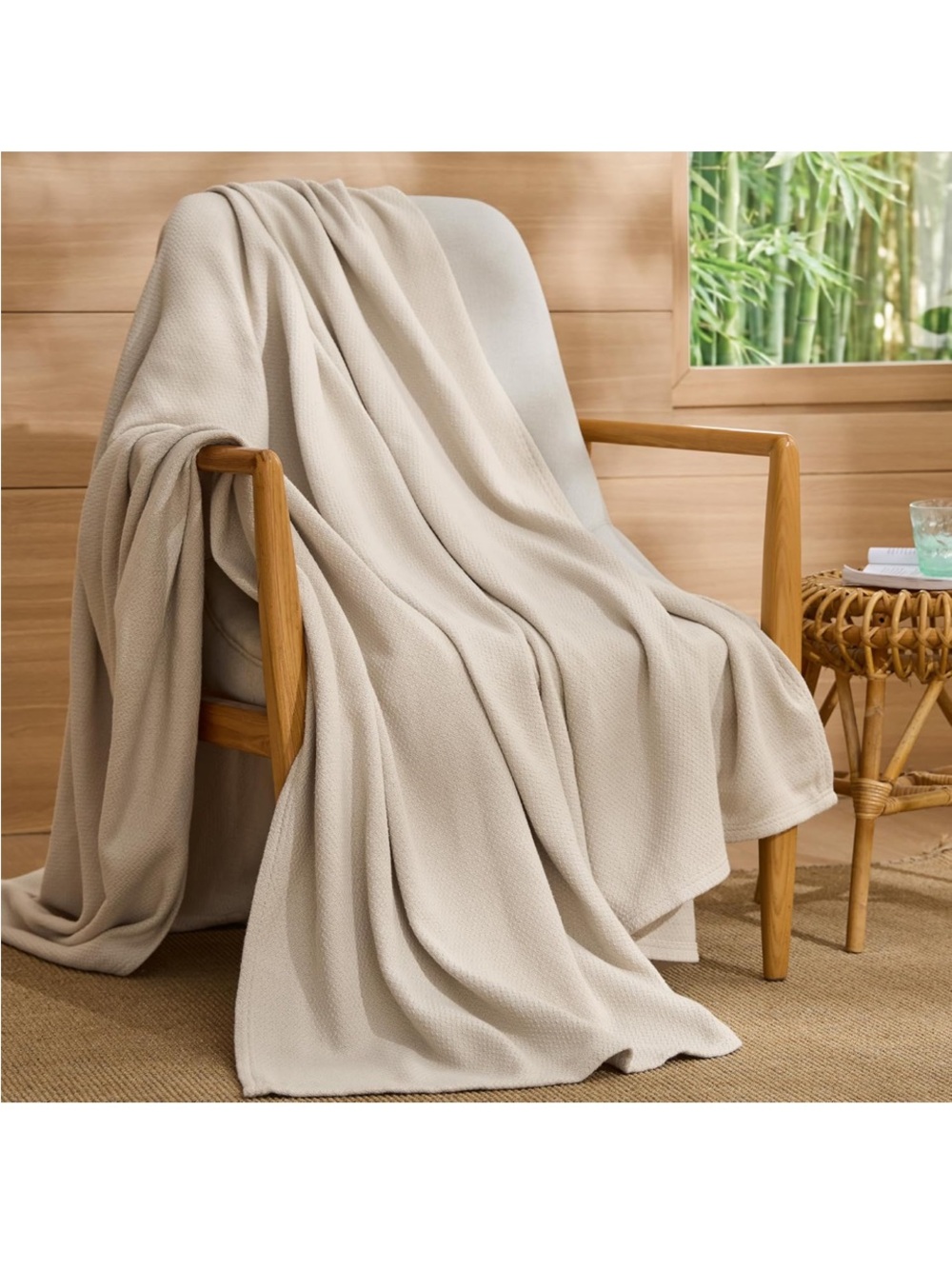 Neutral Cream Knit Throw Blanket for Living Room Comfort
